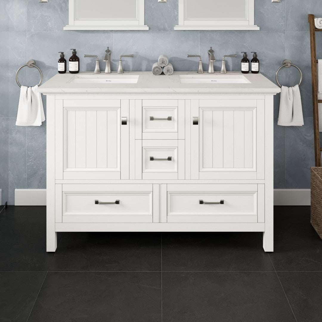 Britney 48 in. White Double Sink  Bath Vanity with Carrara Quartz Top and Undermount Porcelain Sinks