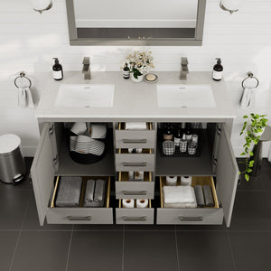 London 48 in. Gray Double Sink  Bath Vanity with Carrara Quartz Top and Undermount Porcelain Sinks