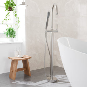Eviva Modem Single-Handle Freestanding Tub Faucet with Hand Shower in Brushed Nickel