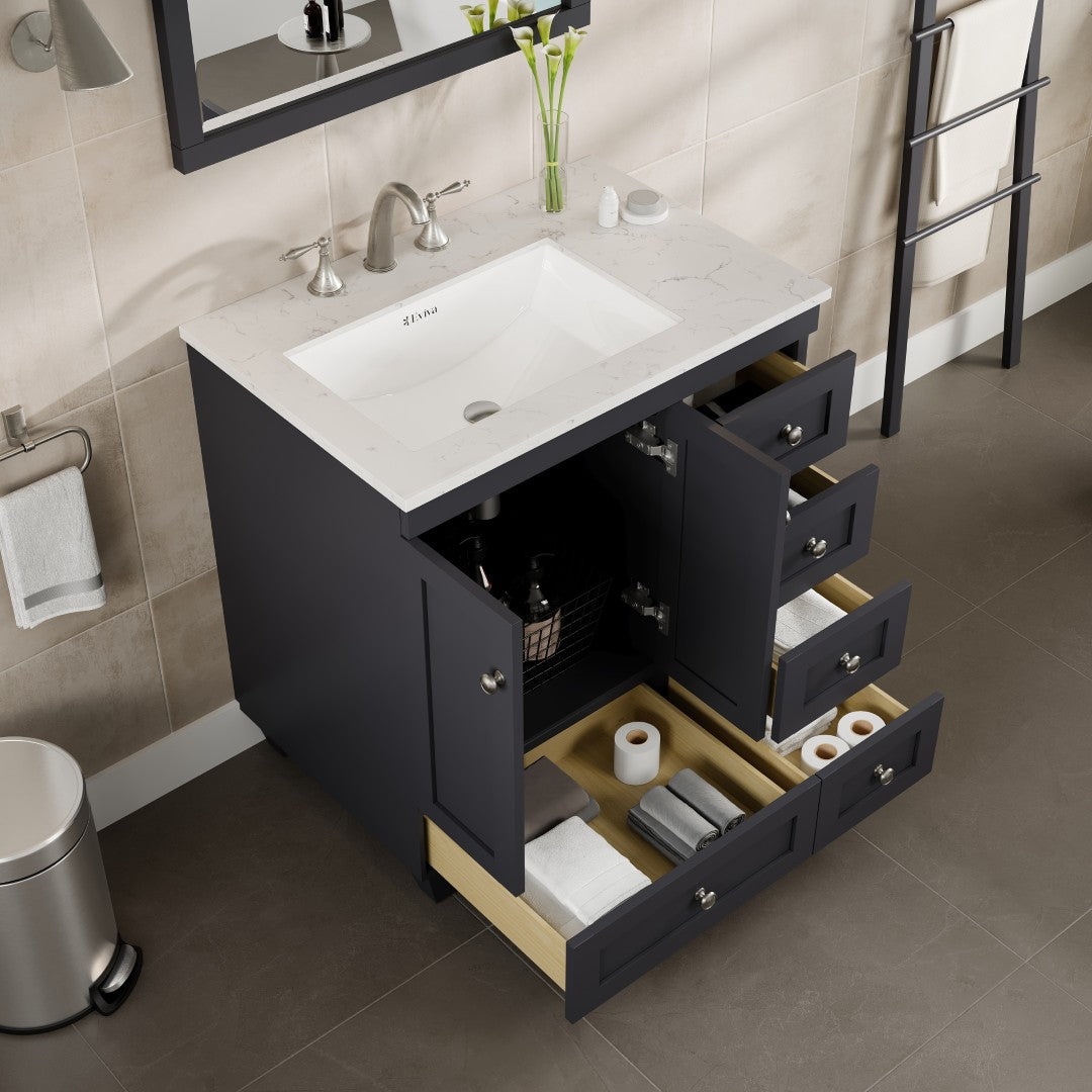 Acclaim 30 in. Dark Gray Single Sink Bath Vanity with Carrara Quartz Top and Undermount Porcelain Sink