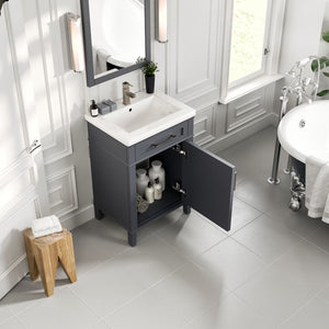 Garci 24 in. Dark Gray Single Sink Bath Vanity with Porcelain Top and Integrated Sink