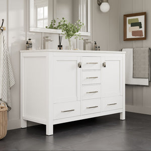 London 54 in. White Double Sink  Bath Vanity with Carrara Quartz Top and Undermount Porcelain Sinks