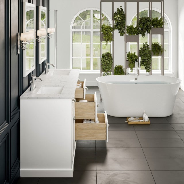 Epic 72 in. White Double Sink  Bath Vanity with Carrara Quartz Top and Undermount Porcelain Sinks