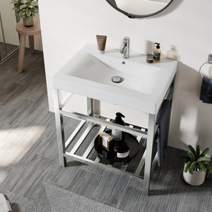 Stone 24 in. White Single Sink Bath Vanity with Porcelain Top and Integrated Sink