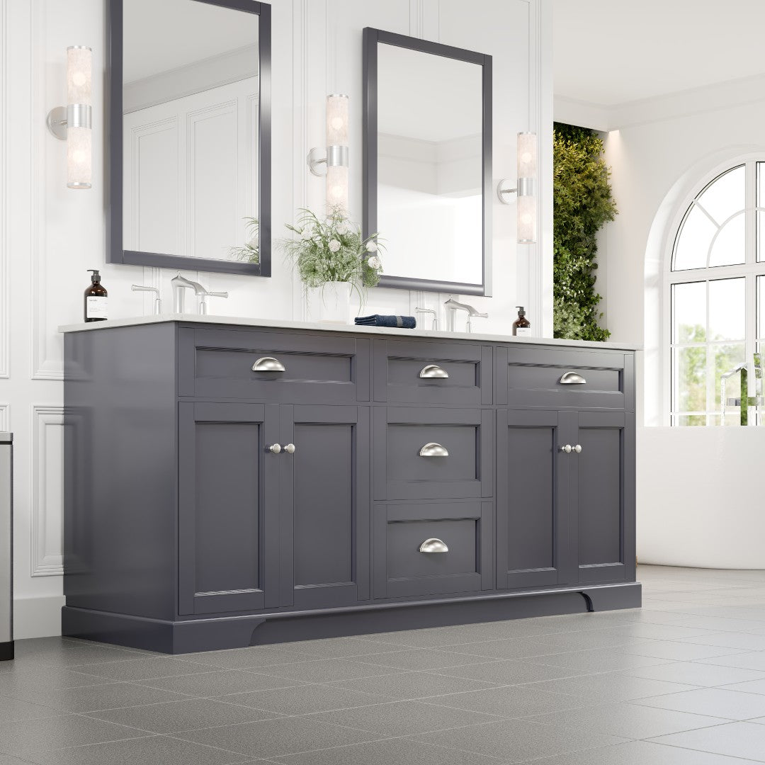 Epic 72 in. Charcoal Gray Double Sink  Bath Vanity with Carrara Quartz Top and Undermount Porcelain Sinks