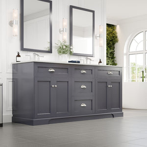 Epic 72 in. Charcoal Gray Double Sink  Bath Vanity with Carrara Quartz Top and Undermount Porcelain Sinks
