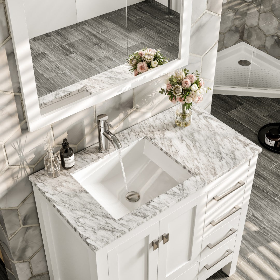 Eviva London 36 X 18 Inch White Bathroom Vanity with Marble Countertop