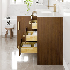 Curio 42 in. Walnut Single Sink Bath Vanity with Carrara Quartz Top and Undermount Porcelain Sink