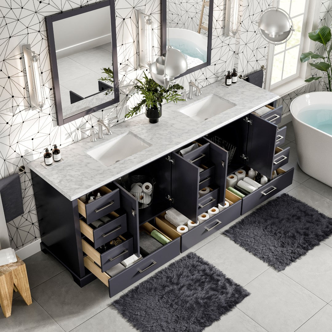 Storehouse 84 in. Dark Gray Double Sink  Bath Vanity with Carrara Marble Top and Undermount Porcelain Sinks