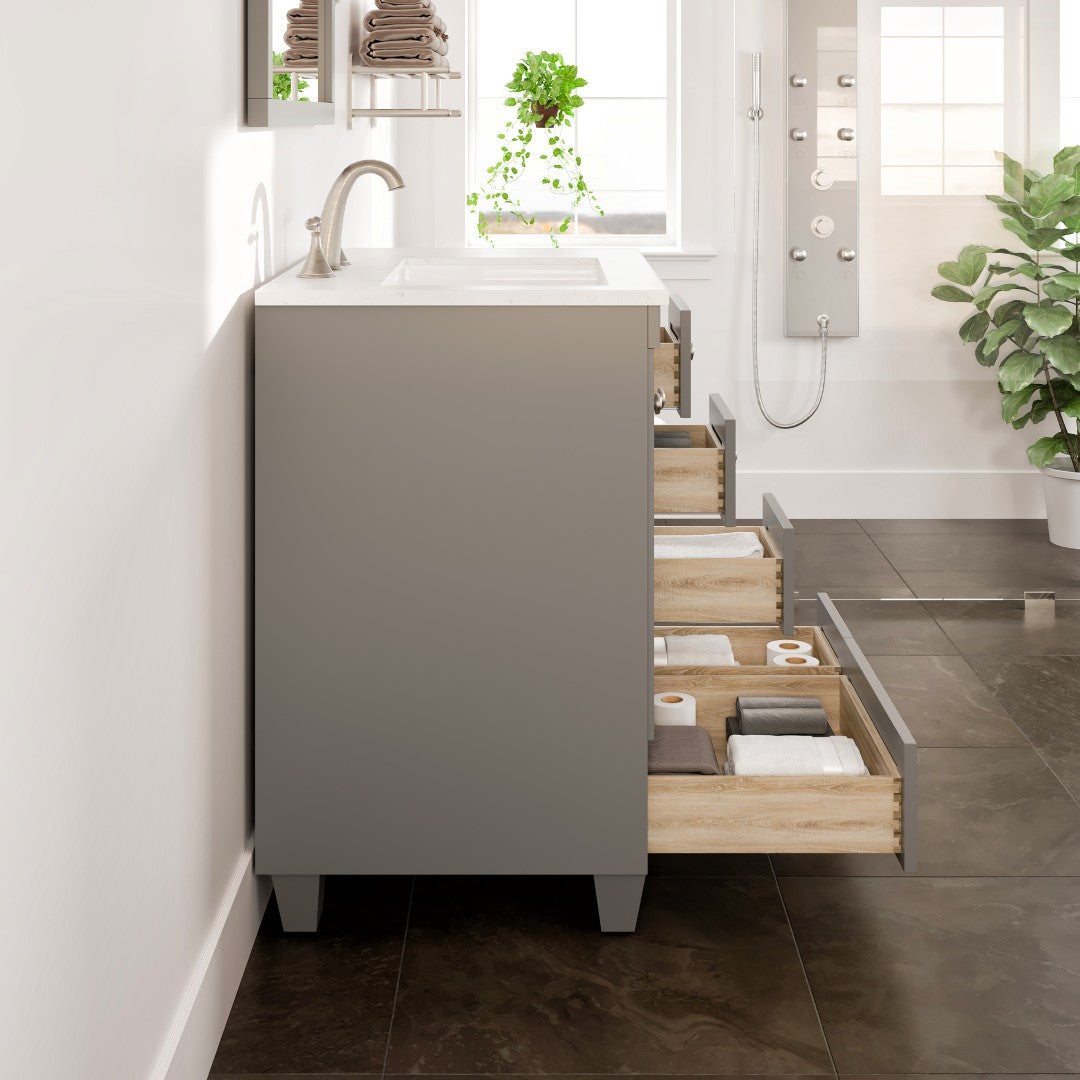 Acclaim 28 in. Gray Single Sink Bath Vanity with Carrara Quartz Top and Undermount Porcelain Sink