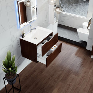 Galsaky 28 in. Wenge Wall Mount Single Sink Bath Vanity with Porcelain Top and Integrated Sink