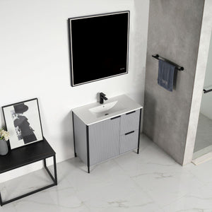 Blossom Zurich 36" Vanity – Glossy White & Metal Grey with Soft-Close Drawers & Ample Storage