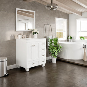 Acclaim 28 in. White Single Sink Bath Vanity with Carrara Quartz Top and Undermount Porcelain Sink