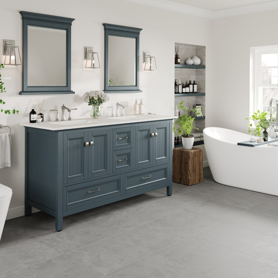 Britney 72 in. Ash Blue Double Sink  Bath Vanity with Carrara Quartz Top and Undermount Porcelain Sinks