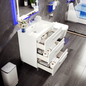 Deluxe 32 in. White Single Sink Bath Vanity with Porcelain Top and Integrated Sink
