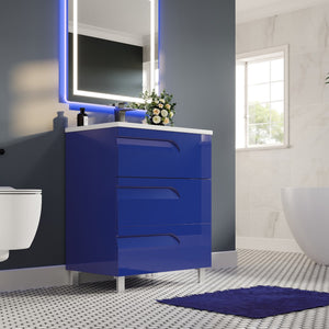 Joy 32 in. Blue Single Sink Bath Vanity with Porcelain Top and Integrated Sink