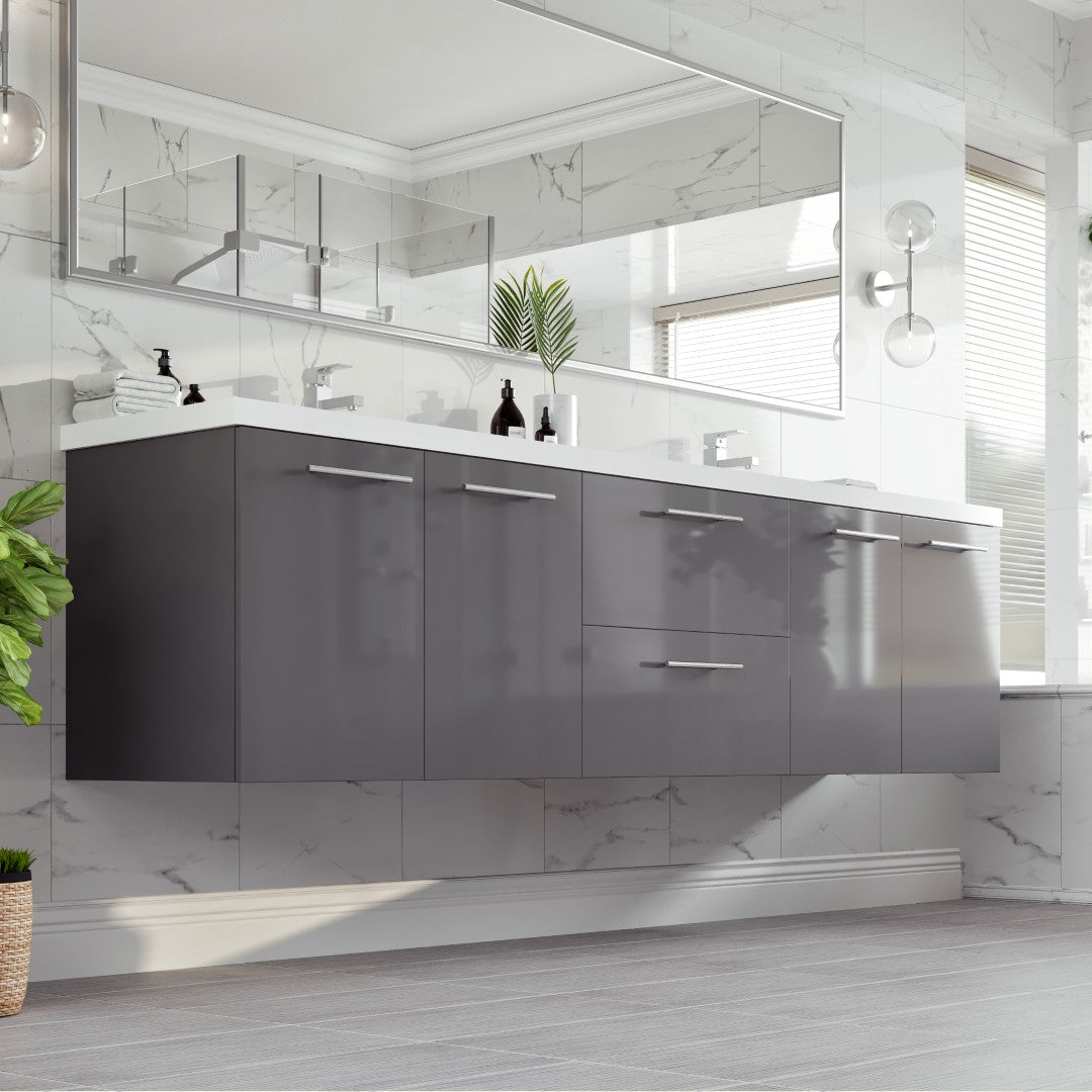 Lumina 84 in. Gray Wall Mount Double Sink  Bath Vanity with Acrylic Top and Integrated Sinks