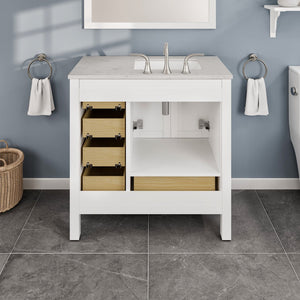 Aberdeen 36 in. White Single Sink Bath Vanity with Carrara Quartz Top and Undermount Porcelain Sink