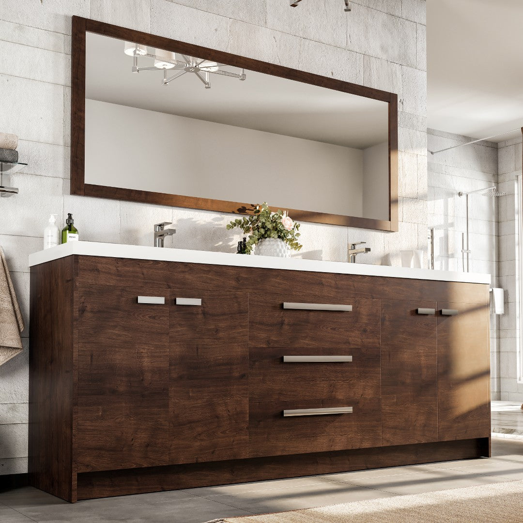Lugano 84 in. Rosewood Double Sink  Bath Vanity with Acrylic Top and Integrated Sinks