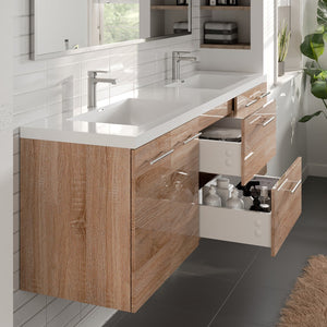 Axis 72 in. White Oak Wall Mount Double Sink  Bath Vanity with Acrylic Top and Integrated Sinks