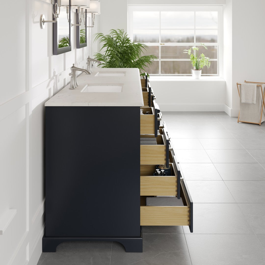 Storehouse 84 in. Dark Gray Double Sink  Bath Vanity with Carrara Quartz Top and Undermount Porcelain Sinks