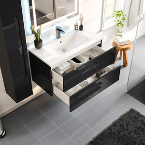 Joy 40 in. Black Wall Mount Single Sink Bath Vanity with Porcelain Top and Integrated Sink