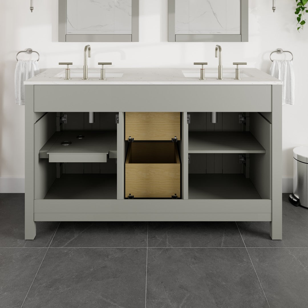 Artemis 60 in. Gray Double Sink  Bath Vanity with Engineered Top and Undermount Porcelain Sinks