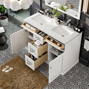 Epic 48 in. White Double Sink  Bath Vanity with Carrara Quartz Top and Undermount Porcelain Sinks