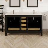 London 60 in. Espresso Double Sink  Bath Vanity with Carrara Quartz Top and Undermount Porcelain Sinks