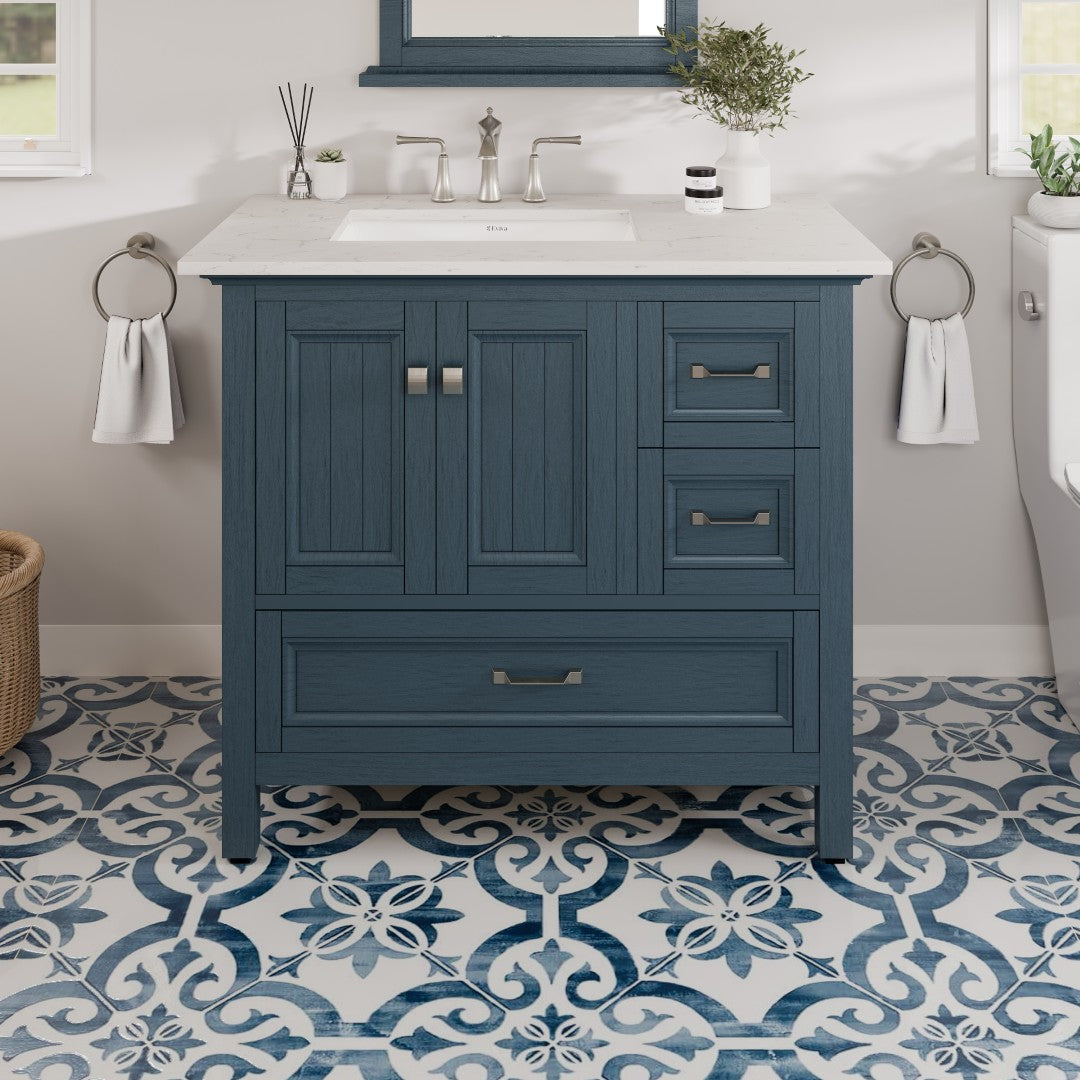 Britney 36 in. Ash Blue Single Sink Bath Vanity with Carrara Quartz Top and Undermount Porcelain Sink