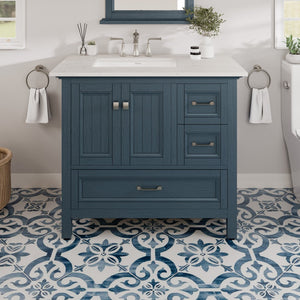 Britney 36 in. Ash Blue Single Sink Bath Vanity with Carrara Quartz Top and Undermount Porcelain Sink