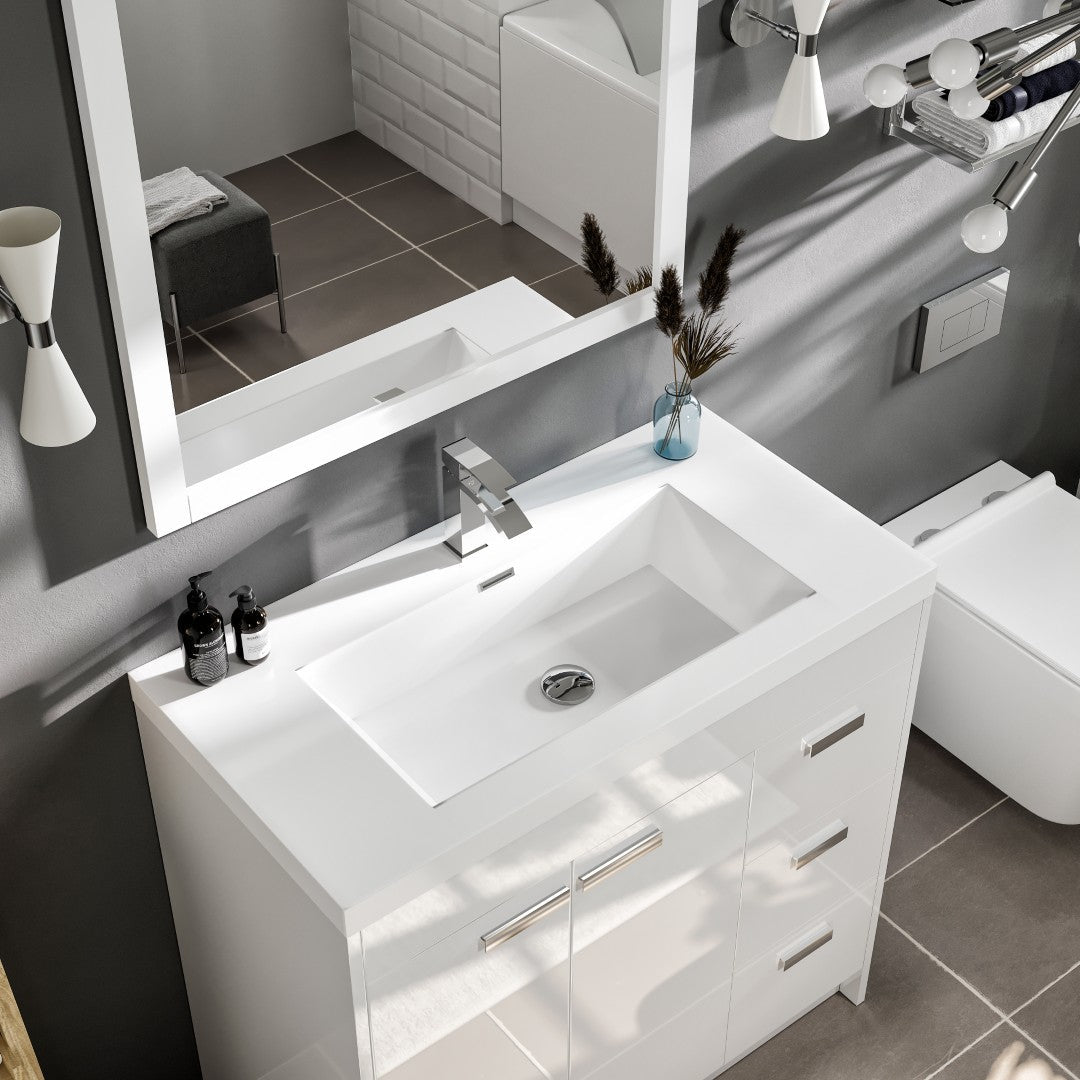 Lugano 36 in. White Single Sink Bath Vanity with Acrylic Top and Integrated Sink