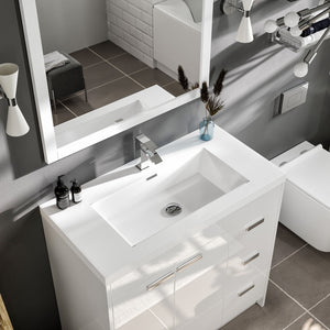 Lugano 36 in. White Single Sink Bath Vanity with Acrylic Top and Integrated Sink