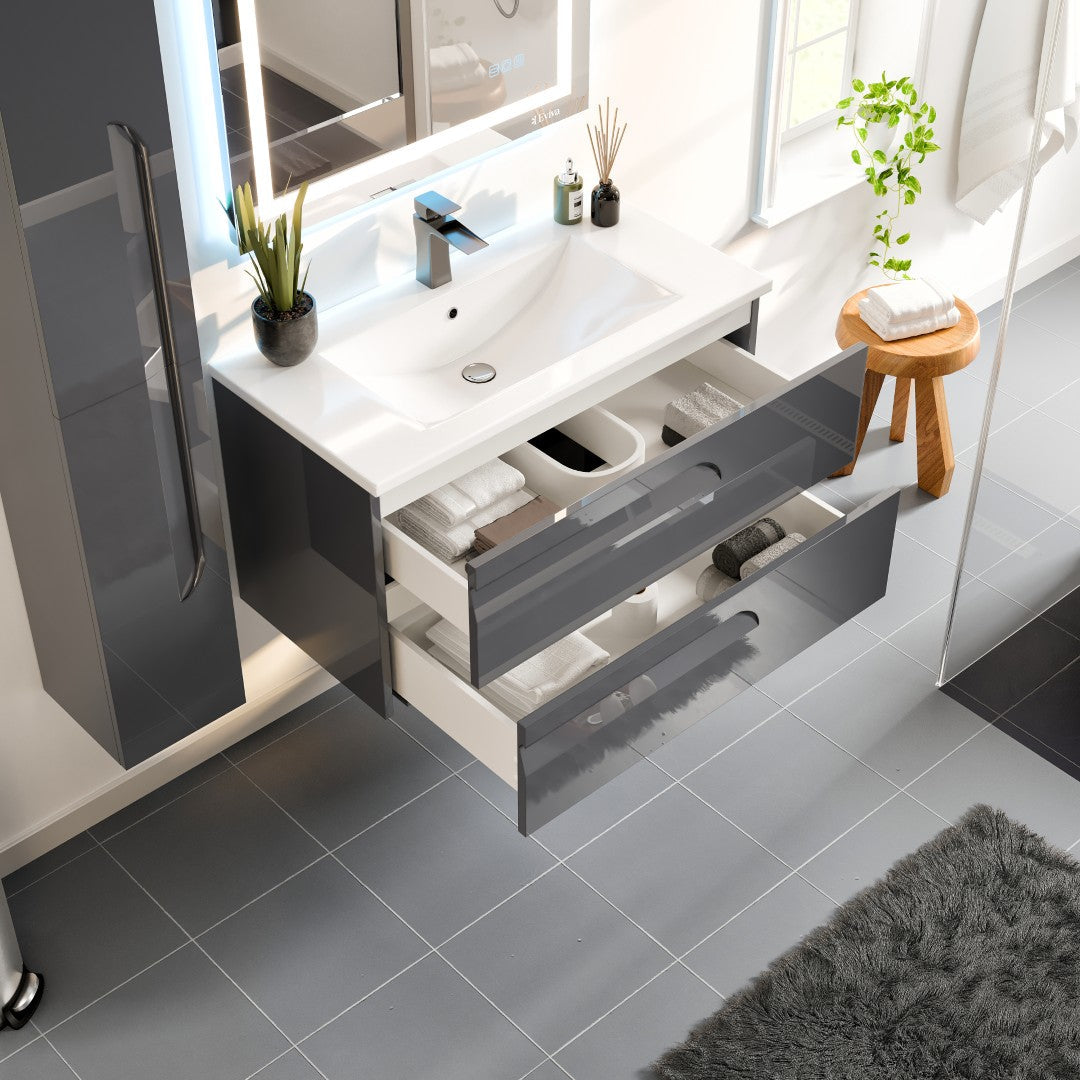 Joy 40 in. Gray Wall Mount Single Sink Bath Vanity with Porcelain Top and Integrated Sink