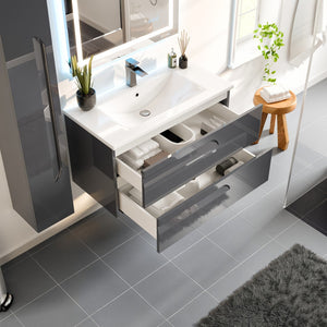Joy 40 in. Gray Wall Mount Single Sink Bath Vanity with Porcelain Top and Integrated Sink