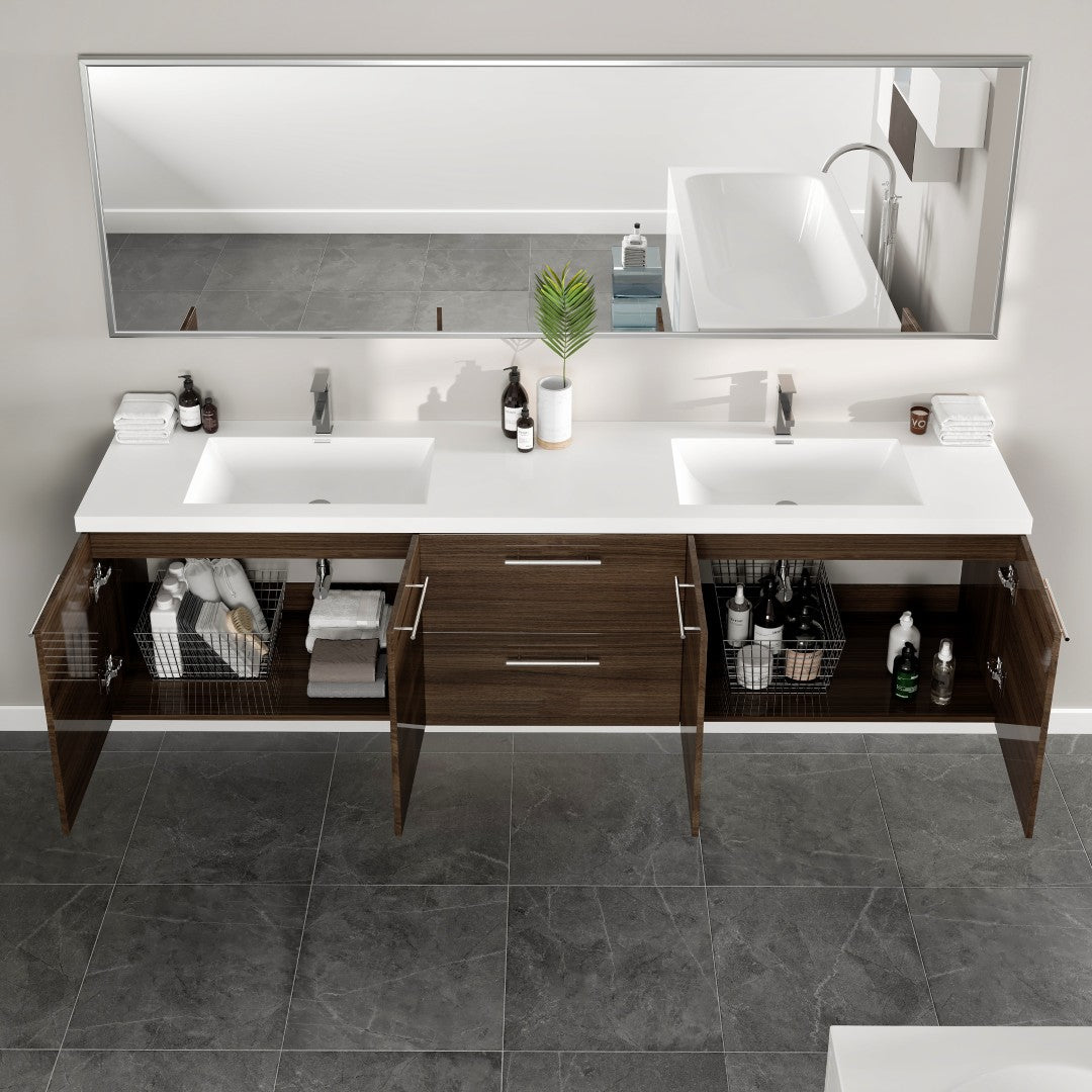 Lumina 84 in. Gray Oak Wall Mount Double Sink  Bath Vanity with Acrylic Top and Integrated Sinks