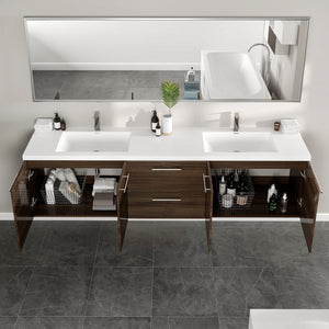 Lumina 84 in. Gray Oak Wall Mount Double Sink  Bath Vanity with Acrylic Top and Integrated Sinks
