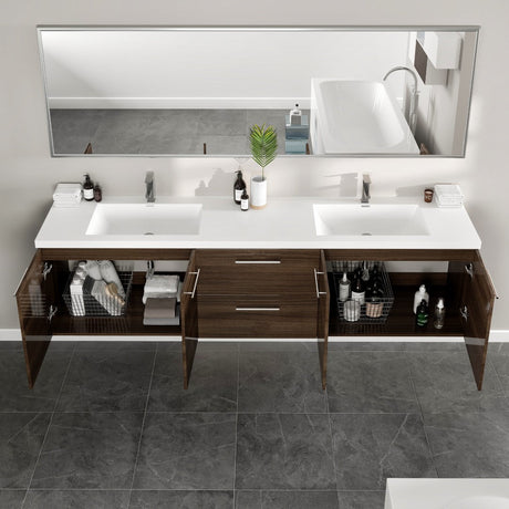 Lumina 84 in. Gray Oak Wall Mount Double Sink  Bath Vanity with Acrylic Top and Integrated Sinks