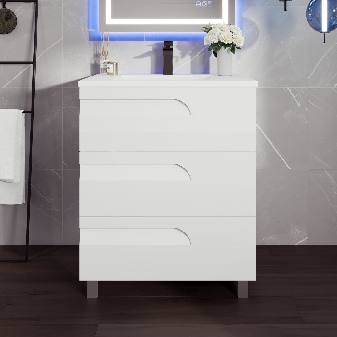 Joy 32 in. White Single Sink Bath Vanity with Porcelain Top and Integrated Sink