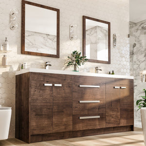 Lugano 72 in. Rosewood Double Sink  Bath Vanity with Acrylic Top and Integrated Sinks