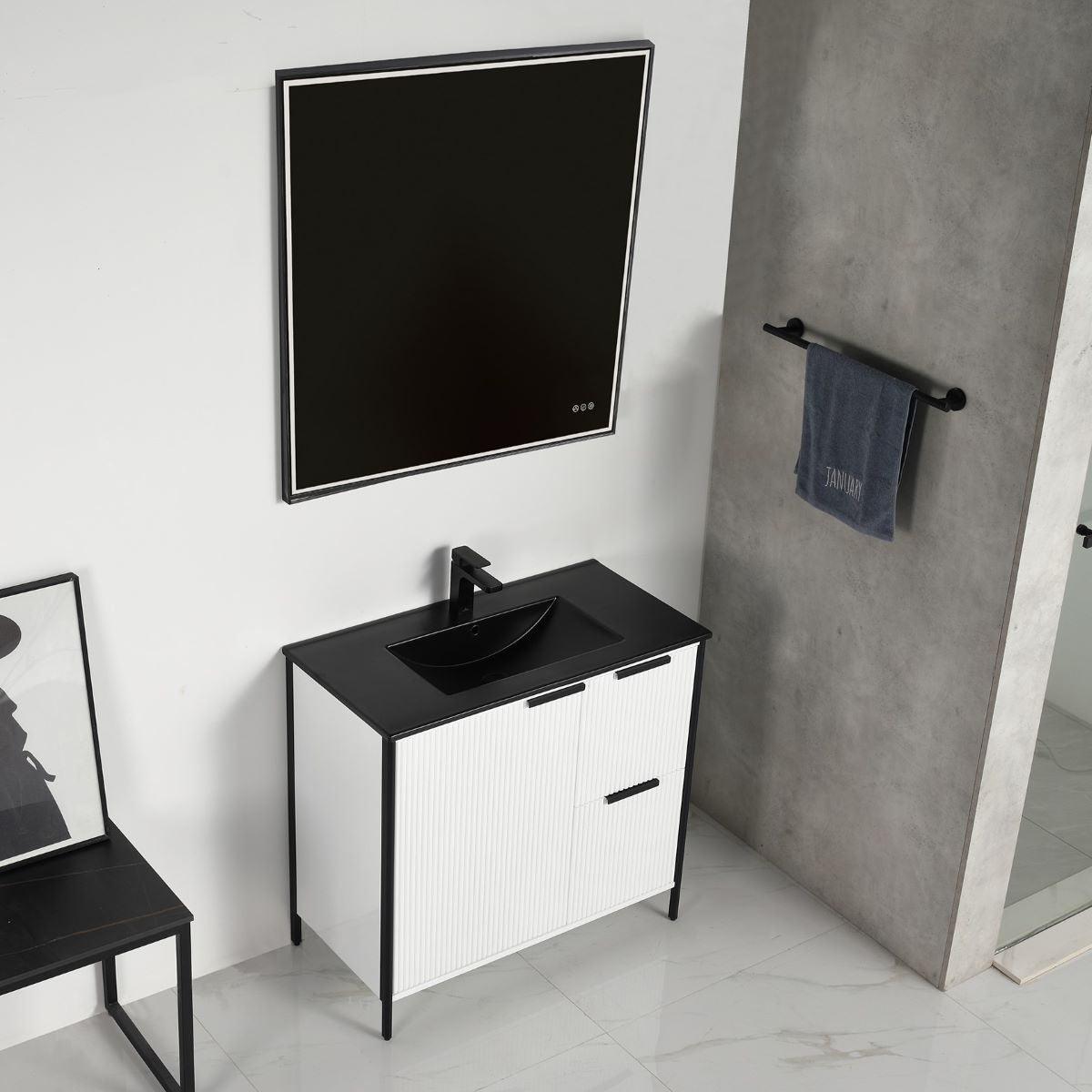 Blossom Zurich 36" Vanity – Glossy White & Metal Grey with Soft-Close Drawers & Ample Storage