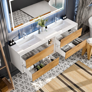 Vienna 75 in. Oak Wall Mount Double Sink  Bath Vanity with Acrylic Top and Integrated Sinks