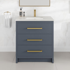 Curio 30 in. Dark Blue Single Sink Bath Vanity with Carrara Quartz Top and Undermount Porcelain Sink