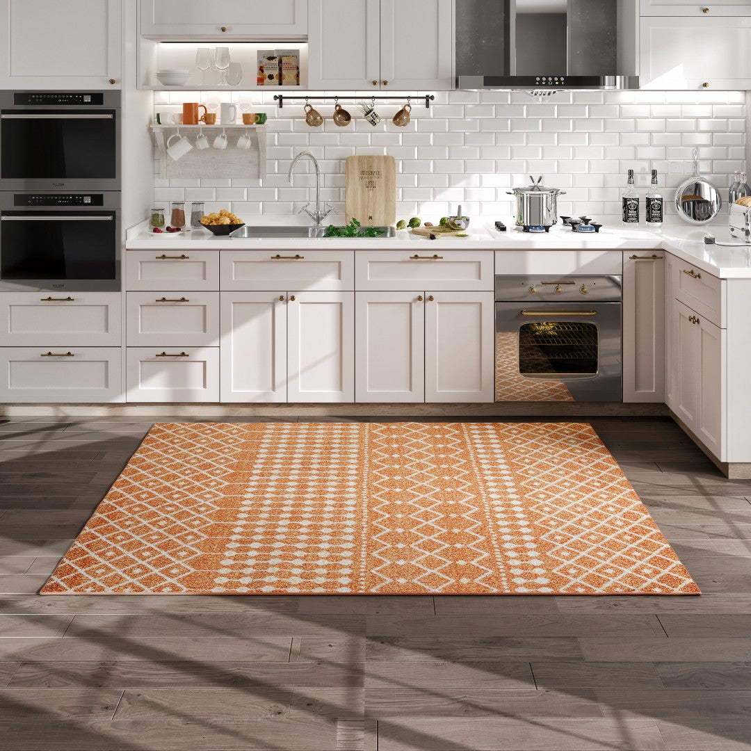 Eviva Grid 8' x 10' Geometric Orange/Cream Rug