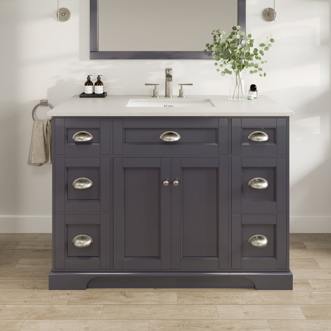 Epic 48 in. Charcoal Gray Single Sink Bath Vanity with Carrara Quartz Top and Undermount Porcelain Sink