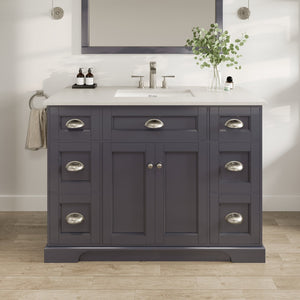 Epic 48 in. Charcoal Gray Single Sink Bath Vanity with Carrara Quartz Top and Undermount Porcelain Sink