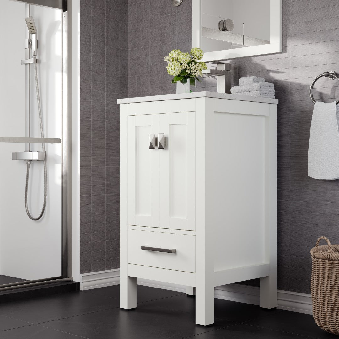 London 24 in. White Single Sink Bath Vanity with Carrara Quartz Top and Undermount Porcelain Sink