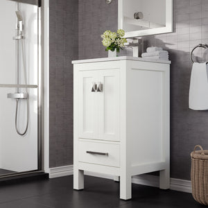 London 24 in. White Single Sink Bath Vanity with Carrara Quartz Top and Undermount Porcelain Sink
