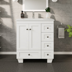 Happy 28 in. White Single Sink Bath Vanity with Carrara Quartz Top and Undermount Porcelain Sink