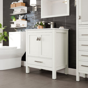London 30 in. White Single Sink Bath Vanity with Carrara Quartz Top and Undermount Porcelain Sink